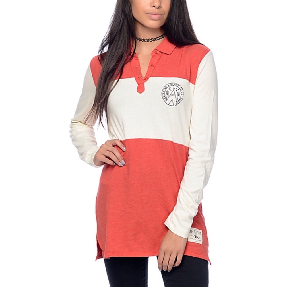Dravus red & cream color block polo shirt